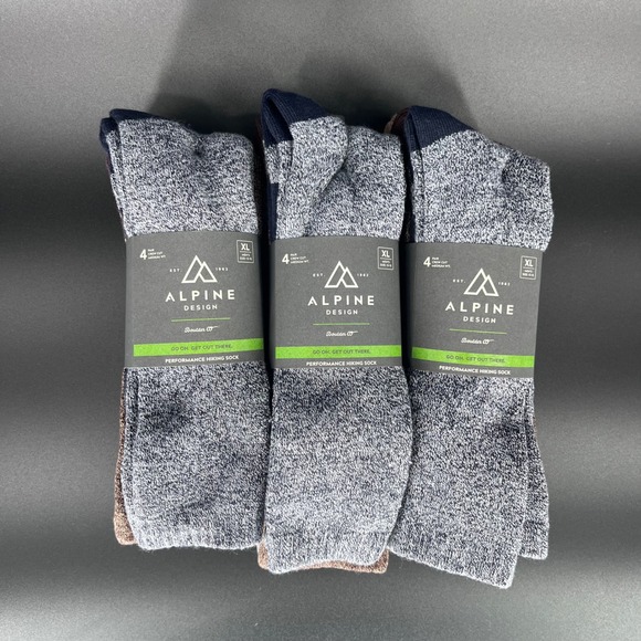 Alpine Design Other - Alpine Design Men's XL Crew Hiking Socks Performance Assorted 4-Pack - Lot of 3‎
